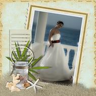 wedding dressed bride on beach