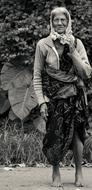 Black And White photo of Old Lady walking