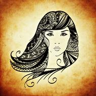 abstract black image of a woman's head on a brown background