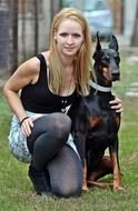 Doberman Blonde Woman Friendship