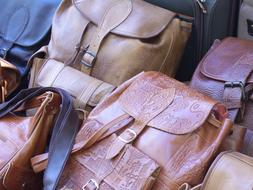 Leather Handbags stack close up