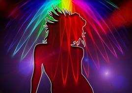 silhouette woman movement colorful lights