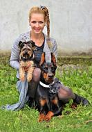 Woman Dogs Yorkie