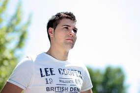 Man Young Model white T-shirt
