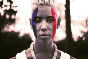 Portrait of Human Woman with flag