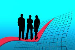 Silhouettes of businessmen on a red arrow