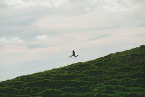 landscape of jumping silhouette of a human being
