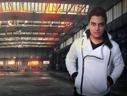 young Man in white jacket indoor