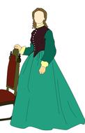 silhouette of a olivia oatman in a vintage green dress by the chair