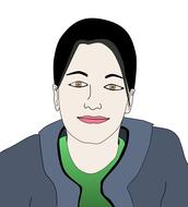 dark haired girl in grey jacket, drawing