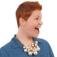 short haired redhead girl with open mouth