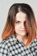 Woman with hairs above Face, Portrait
