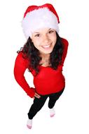 happy girl wearing santa claus hat for christmas