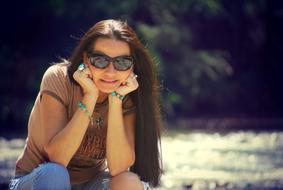sitting brunette with long hair
