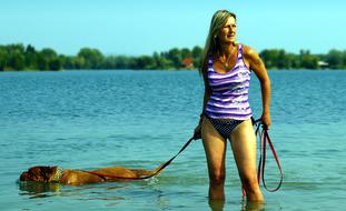 Bordeaux Dog and girl in water