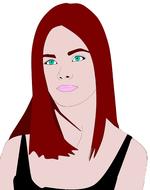drawing, young girl with green eyes