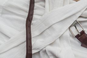 leather belt on white Shirt, Vintage Fabric