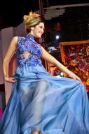 model in blue designer dress