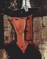 woman in wide hat, Painting by Amadeo Modigliani