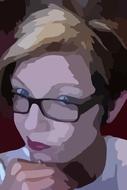 thinking woman in glasses, digital art