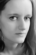 portrait of a girl with long hair in black and white