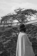 stylish Woman in retro clothing outdoor, Black And White