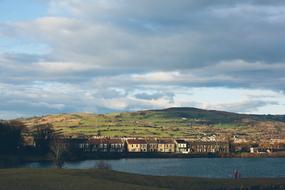 sceic farmland on river side at fall