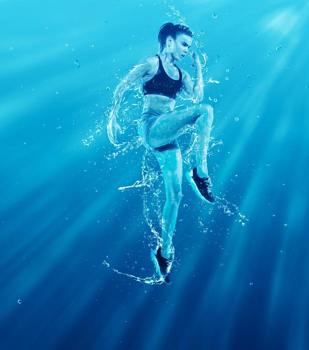 girl underwater jump action splash
