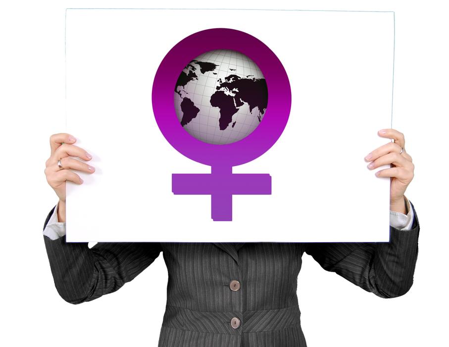 business lady and female symbol on white background