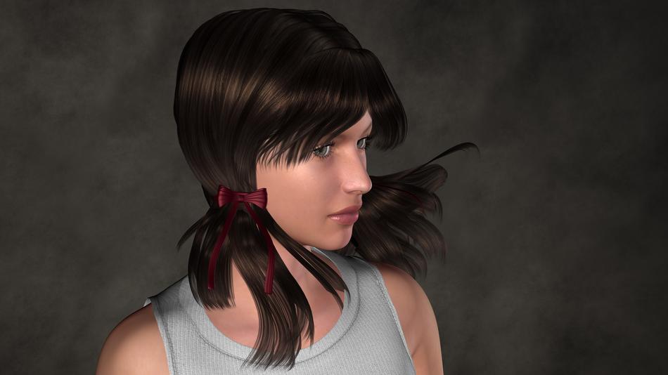 3D model of a girl with red bows