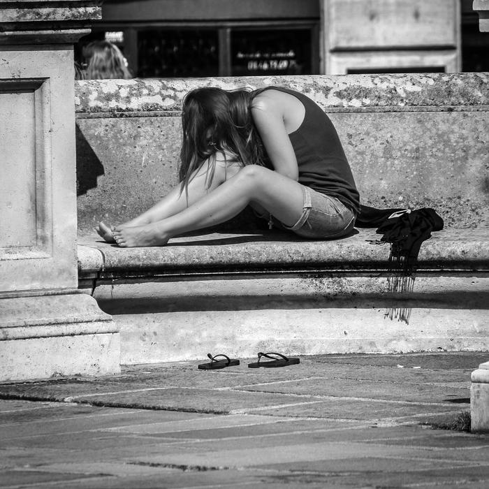 Young Woman on New Bridge in Paris