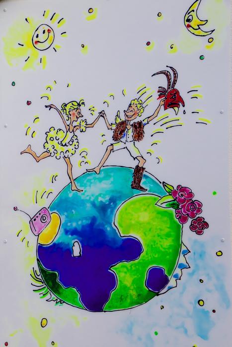 child Drawing, dancing on planet earth