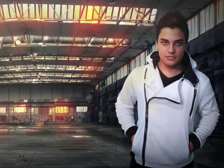 young Man in white jacket indoor