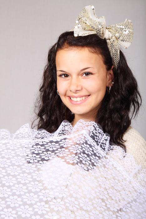 smiling girl with lace umbrella