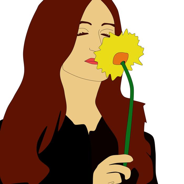 woman thinking woman and flower