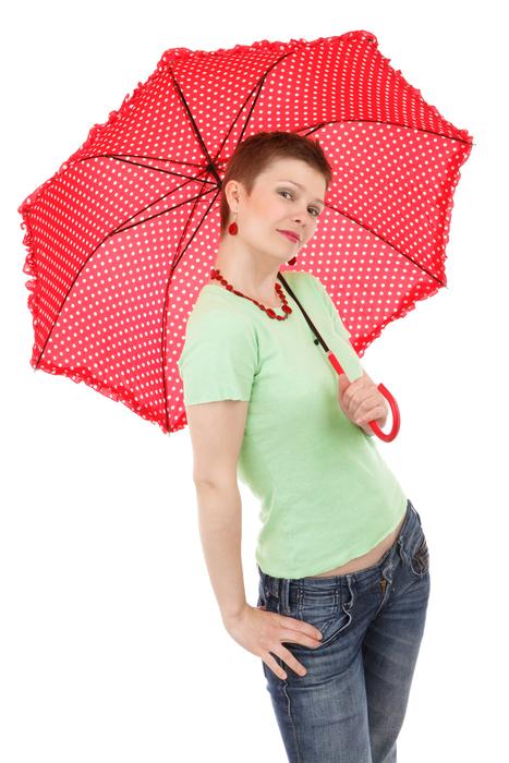 Standing Adult with red umbrella