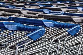 shopping carts with blue handles