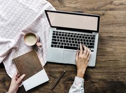 blogger at laptop with a cup of coffee