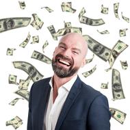 photo of businessman on the background of falling dollars