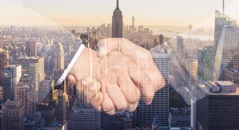 transparent Handshake at city Skyline