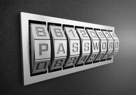 "Password" sign on the shiny lock, in light, at black background, clipart