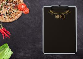 menu and pizza