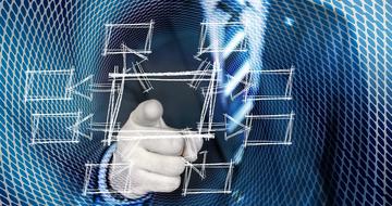 Businessman pointing to empty mindmap, digital art