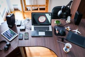 technical devices on the desktop in the office