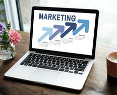 laptop with marketing diagram on the monitor