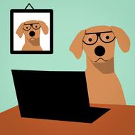 dog laptop computer glasses drawing