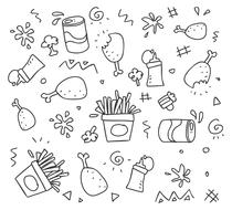 small black and white drawings on a white background