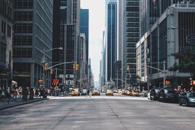 city street between skyscrapers