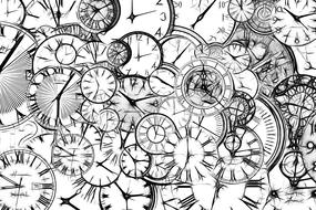 lot of black and white clock faces, background, Time