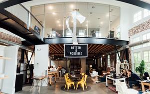 Beautiful interior of the architecture with lights and people inside